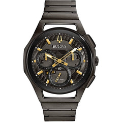 Bulova Men's Watch - Curv Quartz Chronograph Black Stainless Steel Bracelet | 98A206