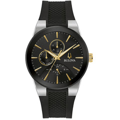 Bulova Women's Watch - Quadra Quartz Black Dial Yellow Gold Steel Bracelet | 98C146
