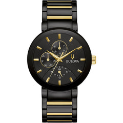 Bulova Men's Watch - Modern Quartz Day-Date Black Dial Two Tone Bracelet | 98C149