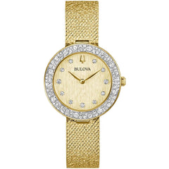 Bulova Women's Watch - Crystal Quartz Champagne Dial Yellow Gold Bracelet | 98L321