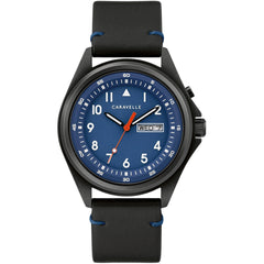 Caravelle Men's Watch - Classic Quartz Day-Date Blue Dial Leather Strap | 45C118