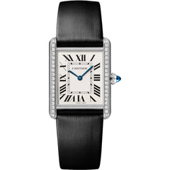 Cartier Women's Watch - Tank Must Quartz Silver Dial Black Leather Strap | W4TA0017