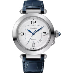 Cartier Men's Watch - Pasha Automatic Silver Tone Dial Blue Leather Strap | WSPA0010