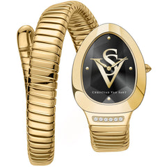Christian Van Sant Women's Watch - Naga Quartz Black Dial Yellow Gold Band | CV0870
