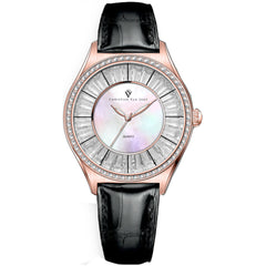 Christian Van Sant Women's Watch - Luna Quartz Mop Dial Black Leather Strap | CV3205