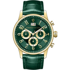 Christian Van Sant Men's Watch - Heritage Chrono Green Dial Leather Strap | CV3943
