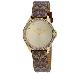 Coach Women's Watch - Astor Quartz Gold Tone Dial Brown Leather Strap | 14503218
