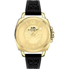 Coach Women's Watch - Boyfriend Quartz Gold Tone Dial Black Rubber Strap | 14503980