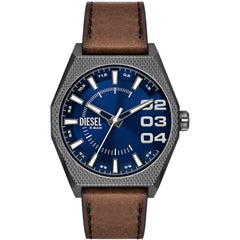 Diesel Men's Watch - Scraper Quartz SS Case Blue Dial Brown Leather Strap | DZ2189