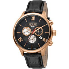 Ferre Milano Men's Watch - Classic Quartz Black Dial Leather Strap | FM1G144L0031