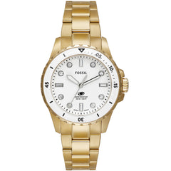 Fossil Women's Watch - Blue Dive Quartz White Dial Yellow Gold Bracelet | ES5350