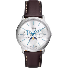 Fossil Men's Watch - Neutra Moonphase Quartz Silver Tone Dial Leather Strap | FS5905