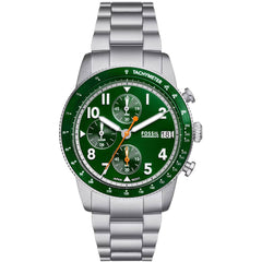 Fossil Men's Watch - Sport Tourer Quartz Green Dial Silver Steel Bracelet | FS6048