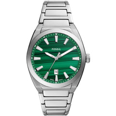 Fossil Men's Watch - Everett Green Dial Silver Stainless Steel Bracelet | FS6056