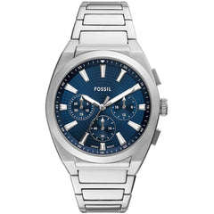 Fossil Men's Watch - Everett Chronograph Blue Dial Silver Steel Bracelet | FS6104