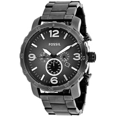 Fossil Men's Watch - Nate Quartz Chronograph Gray Dial Black Steel Bracelet | JR1437