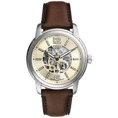Fossil Men's Watch - Heritage Automatic Beige Dial Brown Leather Strap | ME3264