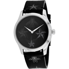 Gucci Men's Watch - G-Timeless Silver Tone Case Black Dial Leather Strap | YA1264105