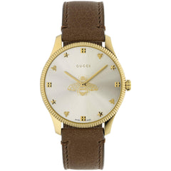 Gucci Women's Watch - G-Timeless Quartz Silver Dial Brown Leather Strap | YA1264199
