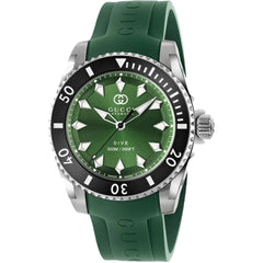 Gucci Men's Watch - Dive Automatic Silver Case Green Dial Rubber Strap | YA136360