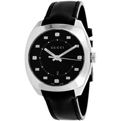 Gucci Men's Watch - GG2570 Quartz Chronograph Black Dial Leather Strap | YA142307