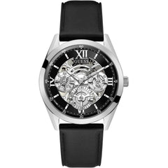 Guess Men's Watch - Classic Quartz Day-Date Silver Dial Leather Strap | GW0389G1