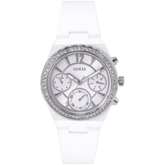 Guess Women's Watch - Classic Quartz Silver Tone Dial White Rubber Strap | GW0697L1