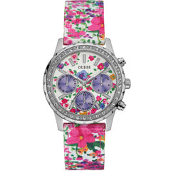 Guess Women's Watch - Melody White and Violet Dial Multicolor Nylon Strap | U0903L1