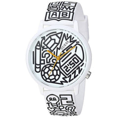 Guess Women's Watch - Classic Quartz SS Case White and Black Leather Strap | V0023M9