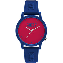 Guess Men's Watch - Classic Quartz SS Case Red Dial Blue Rubber Strap | V1040M4