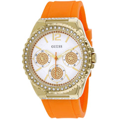 Guess Women's Watch - Classic Quartz Day-Date White Dial Orange Strap | W0846L4