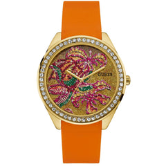 Guess Women's Watch - Trend Gold Tone, Pink and Green Dial Rubber Strap | W0960L2