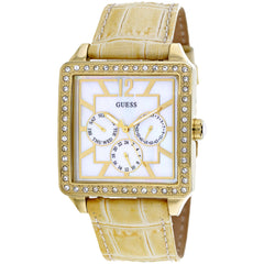 Guess Women's Watch - Sophisticate Quartz Mop Dial White Leather Strap | W15057L1