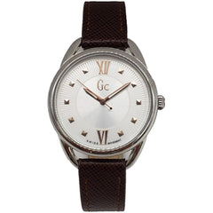 Guess Women's Watch - GC Brown Leather White Dial Brown Leather Strap | Y13006L1