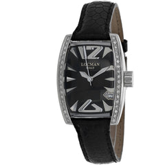 Locman Women's Watch - Panorama Diamond Bezel Black Dial Leather Strap | 151BKD