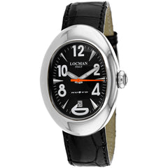 Locman Women's Watch - Classic Silver Tone Case Black Dial Leather Strap | 2000BK