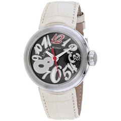 Locman Women's Watch - Tuttotondo Quartz Black Dial White Leather Strap | 340CAGRDWH