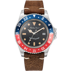 Mathey Tissot Men's Watch - Vintage Quartz Black Dial Brown Leather Strap | H900ALR