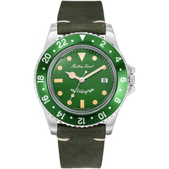 Mathey Tissot Men's Watch - Vintage Rotating Bezel Green Dial Leather Strap | H900ALV