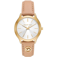 Michael Kors Women's Watch - Slim Runway Quartz White Dial Leather Strap | MK7533