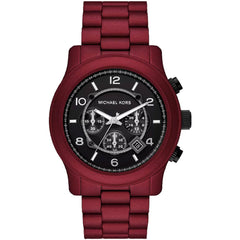 Michael Kors Men's Watch - Runway Black Dial Red Stainless Steel Bracelet | MK9148