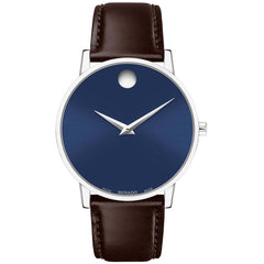 Movado Men's Watch - Classic Quartz Silver Tone Case Brown Leather Strap | 607851