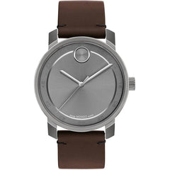 Movado Men's Watch - Bold Access Silver Tone Case Grey Dial Leather Strap | 3600916
