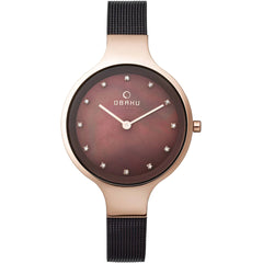 Obaku Women's Watch - Classic Brown Dial Rose Gold Stainless Steel Case | V173LXVNMN