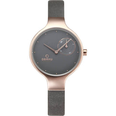 Obaku Women's Watch - Vand Rose Gold Case Grey Dial Leather Strap | V201LDVJRJ