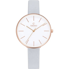 Obaku Women's Watch - Viol Rose Gold Case White Dial Leather Strap | V211LXVIRL