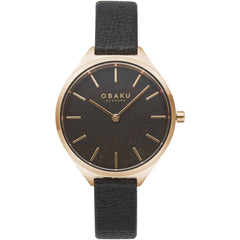 Obaku Women's Watch - Kaffe Quartz Black Dial Brown Leather Strap | V257LHVNRB