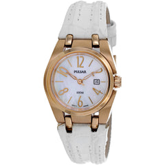 Pulsar Women's Watch - Classic Rose Gold Case White Dial Leather Strap | PXT658X1