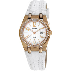 Pulsar Women's Watch - Classic Rose Gold Case White Dial Leather Strap | PXT668X1