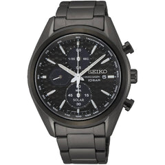 Seiko Men's Watch - Solar Quartz Black Dial Plated Stainless Steel Bracelet | SSC773